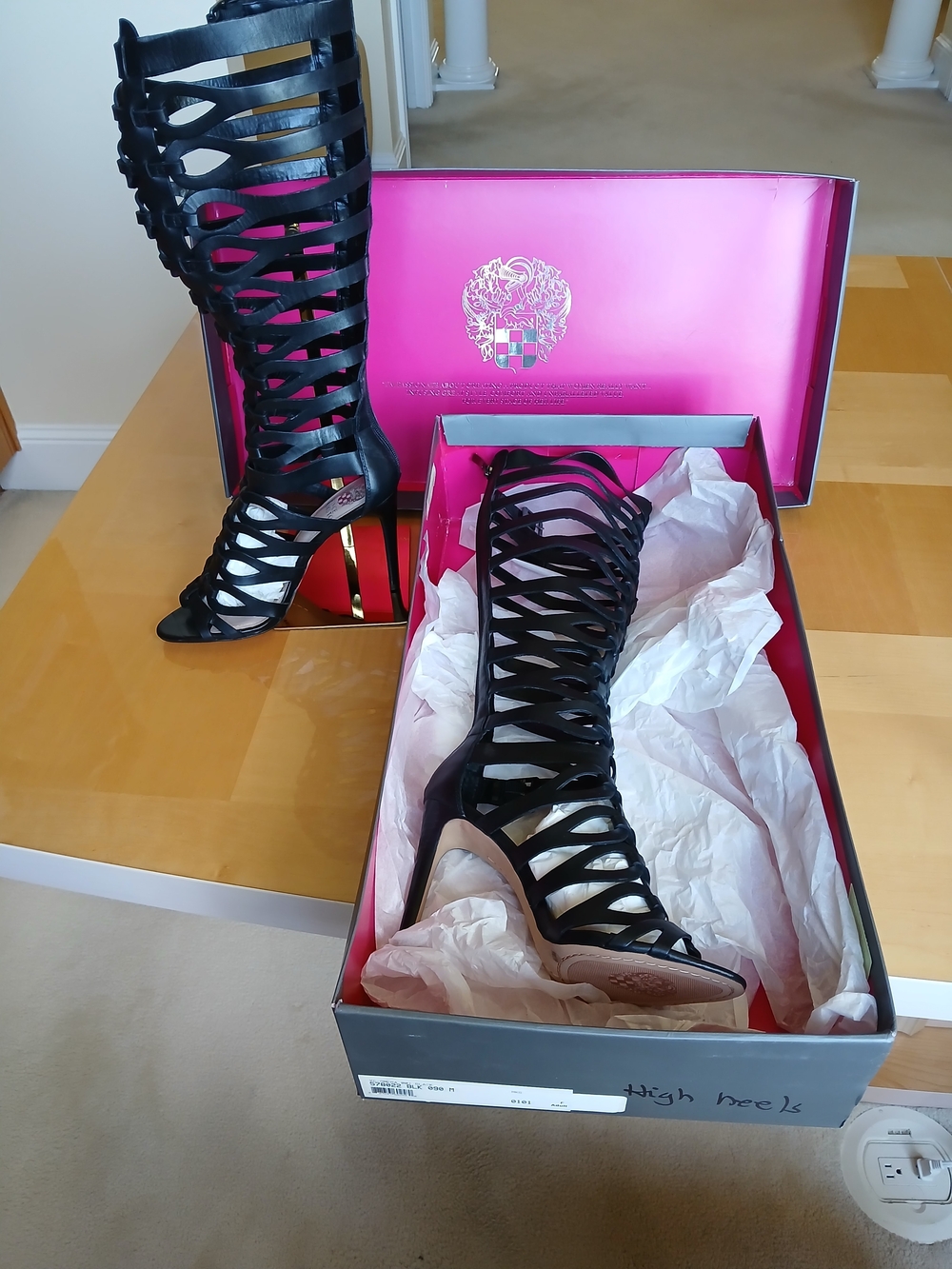 Vince Camuto Black Gladiator Cutout Knee-High Stiletto Sandals